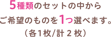 5種類のセットの中からご希望のものを1つ選べます。（各1枚/計２枚）